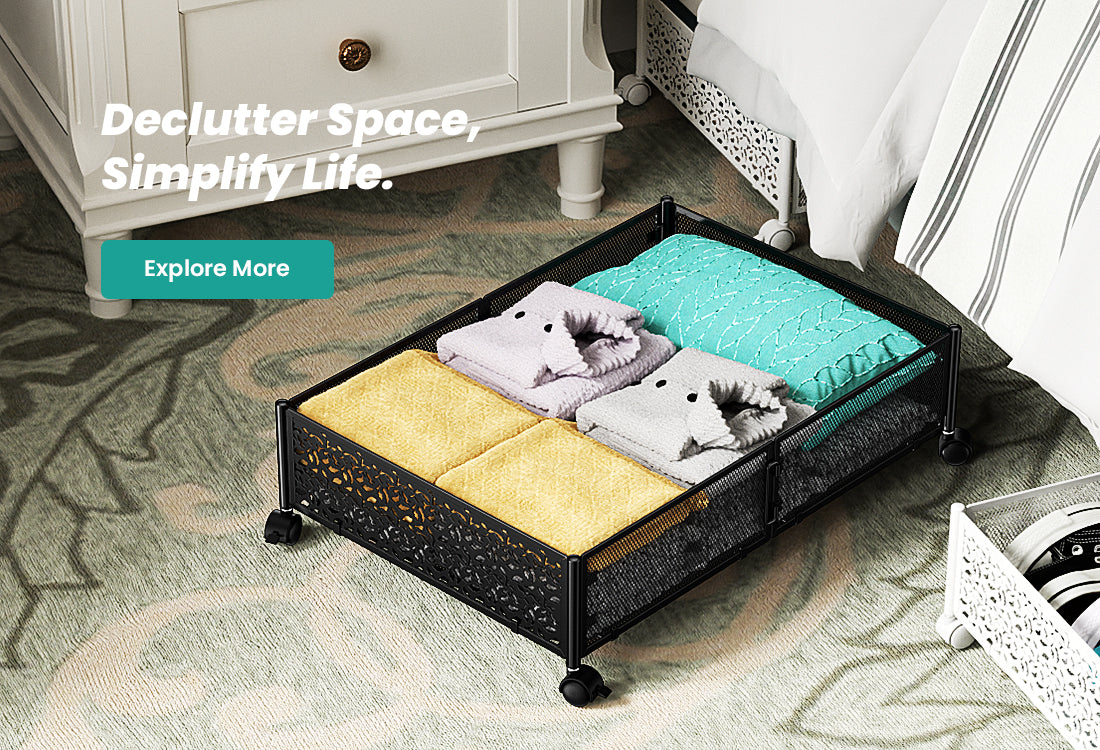Image of Phinox Under bed storage with wheels, Stable metal structure, good to store seasonal cloth, shoes, blanket and more, easy to pull in and out.
